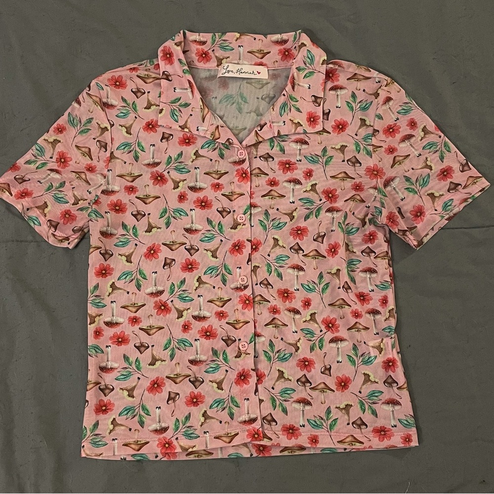 this is a cute small button down baby pink sheer shirt by Love, Hannah
